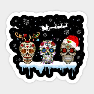 Christmas Three Mexican Flower Sugar Skull In Snow Xmas Sticker